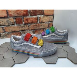 Vans Old Skool Flour Shop V Silver Glitter Rainbow Shoes Women's Size 7 Knu
